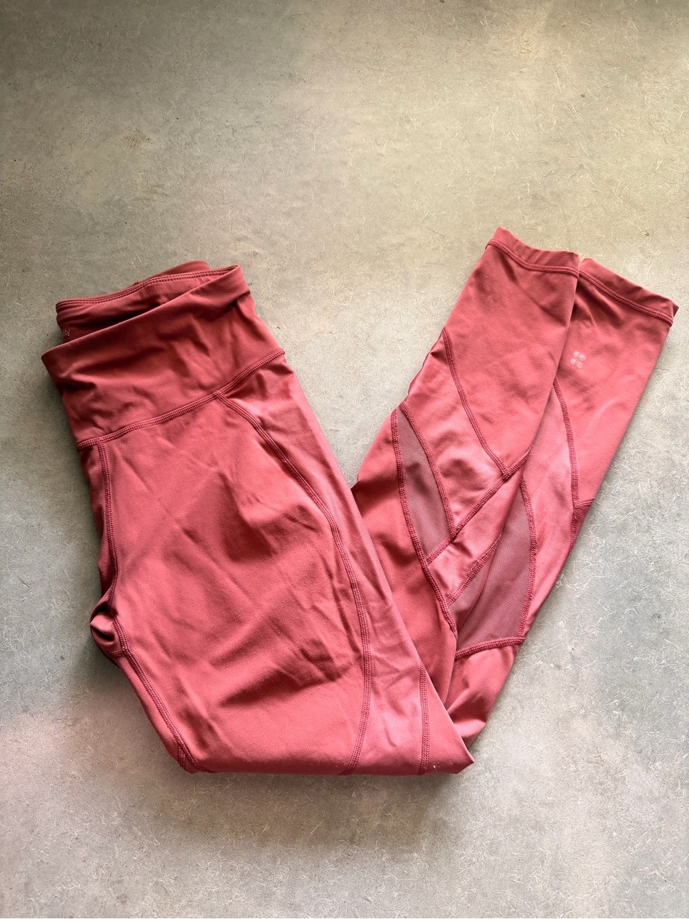 Sweaty Betty Coral High-Rise Performance Bottom Mesh Breathable Leggings Zipper